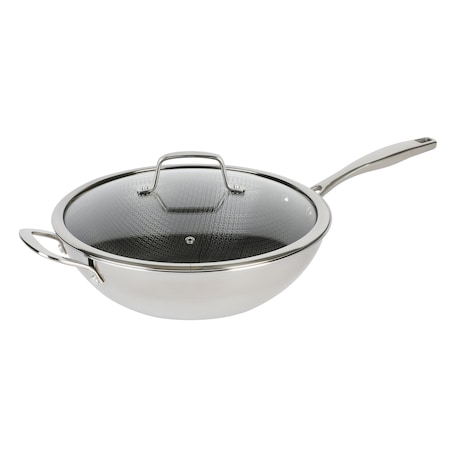 Kenmore Elite Luke 12 Inch Non-Stick Tri-Ply Stainless Steel Wok with Glass Lid 82927.02