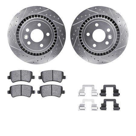 Dynamic Friction Co DFC Rotors-Drilled & Slotted-Silver w/ EURO 5000 Ceramic Brake Pads Incl Hdw 7612-27048