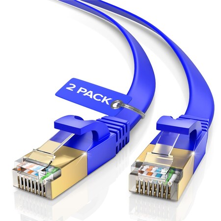 Maximm 12ft Cat7 Flat Shielded Ethernet Cable 10Gbps RJ45, 2PK, Blue, 2PK CAT7F-12FT-Blue-2PK