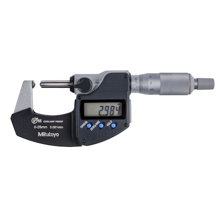 Mitutoyo MICROMETER, SPHERICAL FACE, S-S, 0-25MM, 0.001MM, IP65 395-271-32