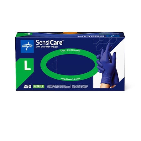 Medline SensiCare Nitrile Exam Gloves with SmartBox Design, Powder-Free, Size L, 250PK MDSXB7586H