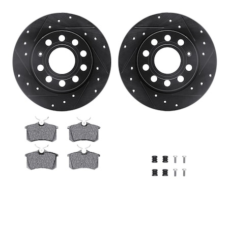 Dynamic Friction Co DFC Rotors-Drilled & Slotted-Black w/ 5000 Advanced Brake Pads Incl Hdw 8512-74069