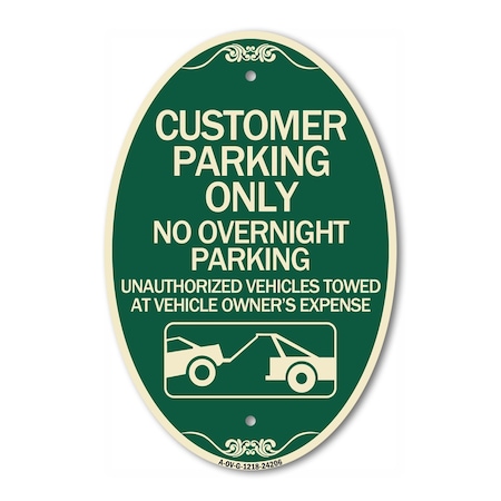 Signmission Customer Parking Only No Overnight Parking Un, 12 In X 18 In Architectural, Heavy Gauge Aluminum A-OV-G-1218-24206