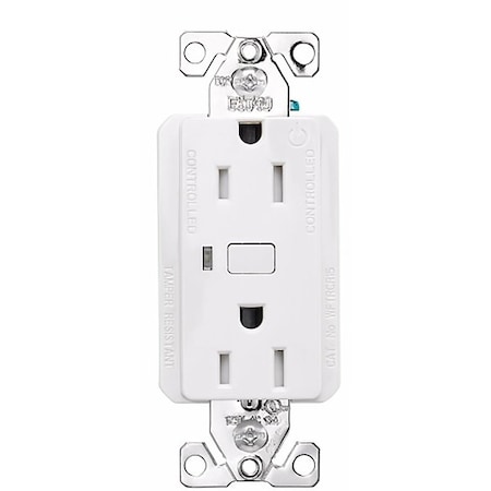 Eaton Wiring Devices WFTRCR15-W-SP-L Smart Duplex Receptacle, 2-Pole, 15 A, 120 VAC, NEMA 5-15R Socket, White EWFTRCR15-W-BX-T