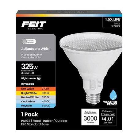 Feit Electric Feit PAR38 E26 (Medium) LED Floodlight Bulb Adjustable White 325 Watt Equivalence PAR38325DM5CCT