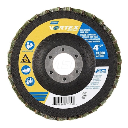 Norton Co Flap Disc: 4-1/2" Dia, 7/8" Hole, Aluminum Oxide, Type 27 77696097539