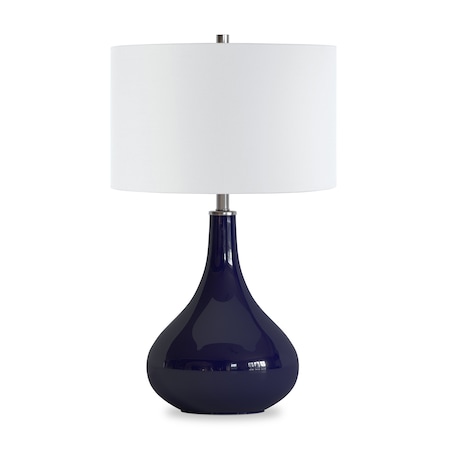 Homeroots 25" Navy Blue Glass Gourd Table Lamp With White Drum Shade 524329
