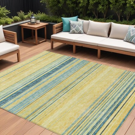 Homeroots 10' X 14' Yellow Denim Blue And Sky Blue Striped Washable Indoor Outdoor Area Rug 614862