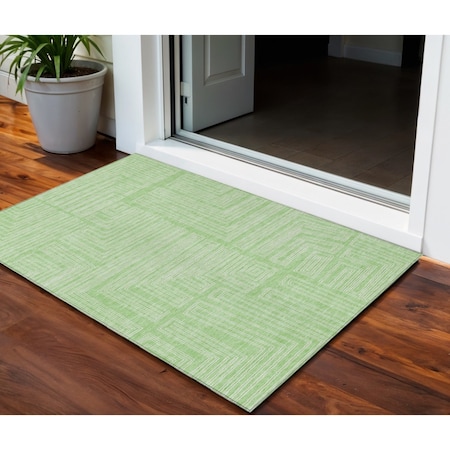 Homeroots 3' X 5' Mint Green And Ivory Geometric Washable Indoor Outdoor Area Rug 600834