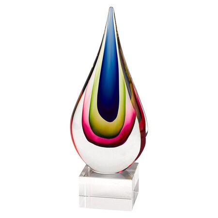 Homeroots 12" Clear Red Blue Yellow Murano Glass Modern Abstract Tabletop Sculpture 376135