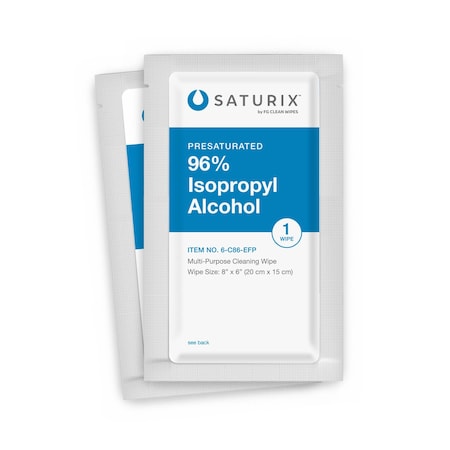 Saturix Pre-Saturated Cleanroom Wipes, 96% IPA / 4% DI Water, 8 in x 6 in, 30PK 6-C86-EFP