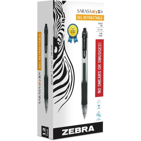 Zebra Pen Zebra Sarasa Gel Retractable Pen, Fine, 0.5mm, Black Ink, Dozen 46710
