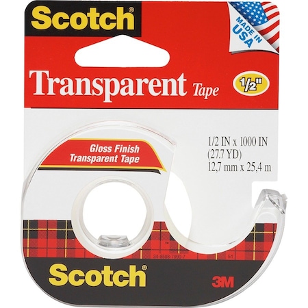 Scotch Transparent Tape, 1100 in L, 1/2 in W, Acetate Backing 174