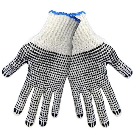 Global Glove Medium Weight Poly/Cotton, Bleached White, Both Sides Dotted, Men's, 12PK S65D2BW
