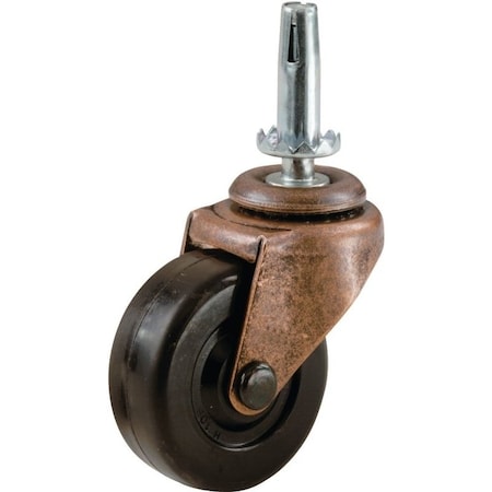 Shepherd Hardware Swivel Caster, 1-5/8 in Dia Wheel, Rubber Wheel, Black, 70 lb 9347