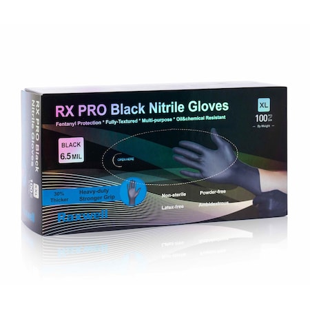 Raxwell Black Nitrile Gloves, 6.5 mil, X-Large, 100PK RXE20234-B