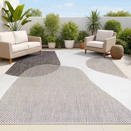 Jonathan Y Zia Modern Geometric Organic Shapes Cream/Black 3 ft. x 5 ft. Indoor/Outdoor Area Rug TSN306A-3