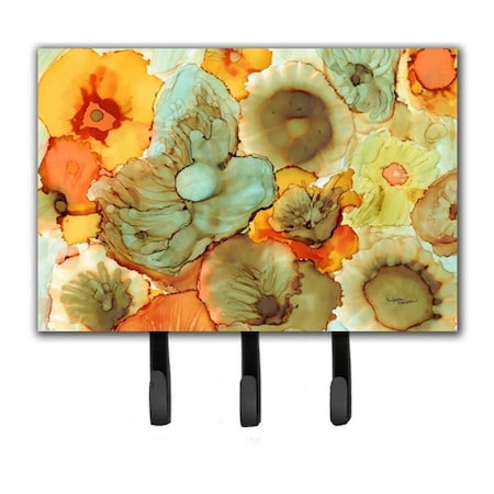 Carolines Treasures Abstract Flowers Teal and Orange Leash or Key Holder 8959TH68