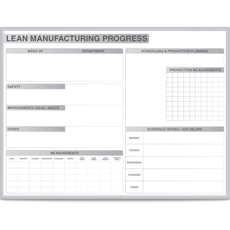 Ghent Lean Tracking Board, Steel, 24 in, 36 in, Aluminum Frame, White/Gray, Gloss GRPM202M-23