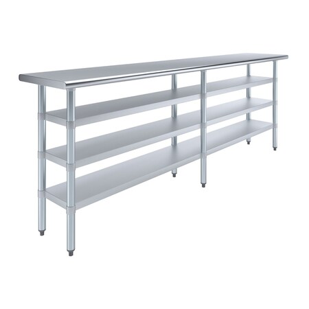 Amgood 18in D x 96in L Stainless Steel Table, Three Undershelves AMG WT-1896-3SH-Z