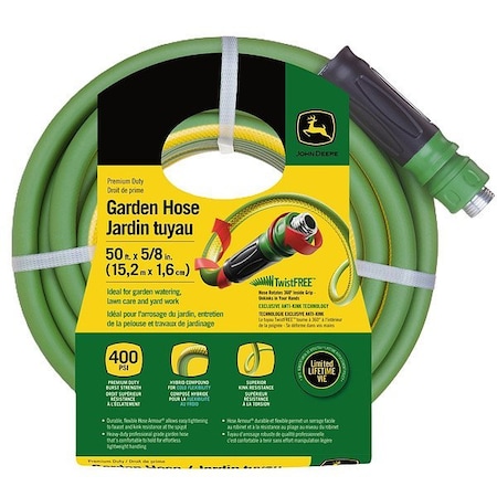 John Deere 5/8 in ID x 50 ft L Garden Hose, Hybrid-Polymer Tube, Green CJDGH58050