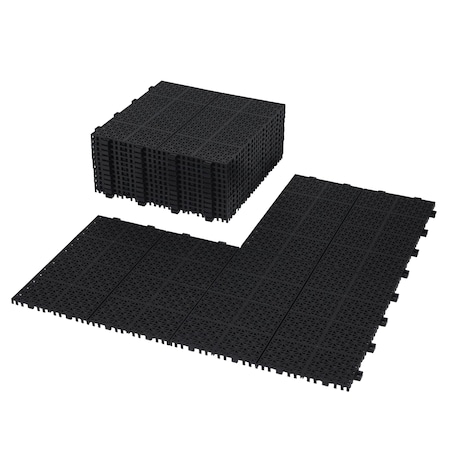 Edendirect 1 ft. x 1 ft. Quick Deck PVC Plastic Interlocking Deck Tile in Black Snowflake Grain, 12 sq. ft./Box ED-W2391P177557