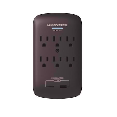 Monster Just Power It Up 0 ft. L 6 outlets Wall Tap Surge Protector w/USB Black 1200 J 1608