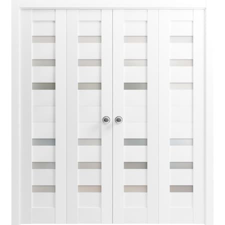 Sartodoors Sliding Closet Double Bi-fold Doors White Solid Core Modern Interior QUADRO4266DBF-WS-96 x 96 (4* 24x96)