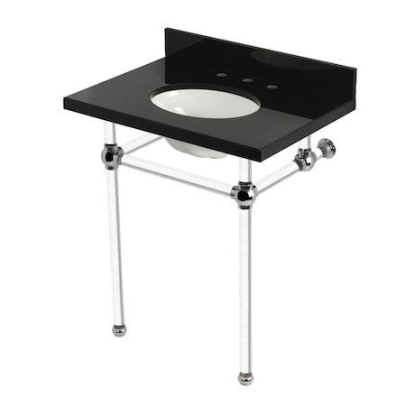 Kingston Brass 30" Black Granite Console Sink with Acrylic Legs, 8-Inch, 3-Hole, Black Granite/Polished Chrome KVPK30KA1