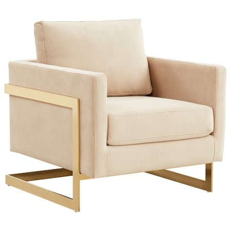 Leisuremod Lincoln Velvet Accent Armchair with Gold Frame, Beige LA31BG