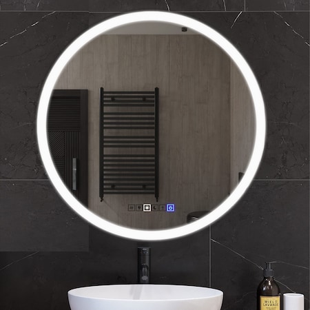 Fab Glass And Mirror LED Round Vanity Mirror, Wall Mounted Lighted Vanity Makeup Mirror with Anti Fog Dimmable Touch HC39RD