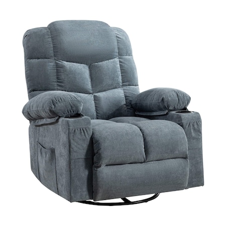 Homeroots 37" Blue Faux Leather Heated Massage Lift Assist Recliner With USB 718754