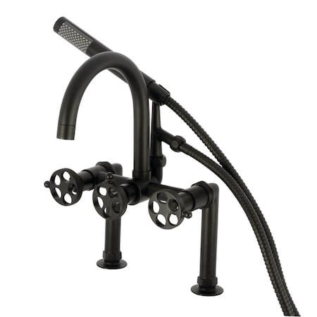 Kingston Brass 7" Center Deck-Mount Clawfoot Tub Faucet with Knurled Handle and Hand Shower, Matte Black AE8100RKX