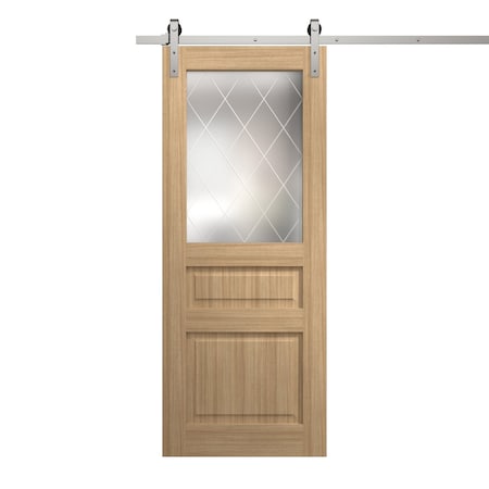 Sartodoors Modern Barn Door 42 x 84 inches, Ego 5011 Natural Oak, 8FT Silver Rail Track Heavy Hardware Set, EGO5011BD-S-SNA-4284