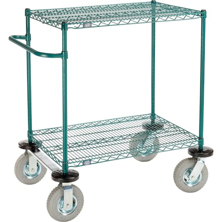 Global Industrial Nexel, 2 Shelf, Push Cart, Poly-Green, 36"W x 24"D x 43"H, Pneumatic Casters, 2 Swivel, 2 Rigid B3055418
