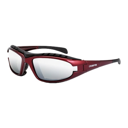 Crossfire Safety Glasses, Silver Mirror Lens, Shiny Red Frame, Full-Frame, 1 PR 27103