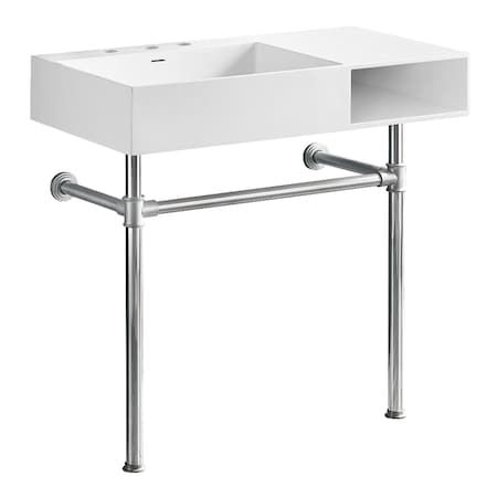 Kingston Brass 36-Inch Solid Surface Console Sink with Stainless Steel Legs, 8-Inch, 3-Hole KVPB3368SQA81