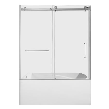Kingston Brass 60" Acrylic Alcove Left-Hand Drain Tub with Right Sliding Tub Door, White/Brushed Nickel KVTAM6032L218