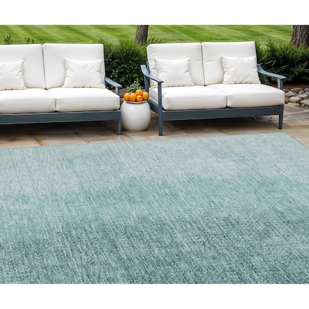Homeroots 10' X 14' Teal Blue And Aqua Abstract Washable Indoor Outdoor Area Rug 588237