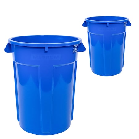 Magnum Tool 55 Gallon Trash Can, High-Vis Blue, Construction Grade, Heavy Duty Plastic, 2PK CMTC-C000-55B02