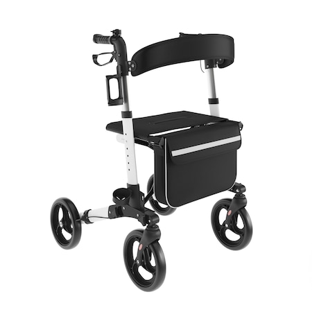Flash Furniture HERCULES Folding Rollator Walker with Adjustable Height, 360 Swivel, and Hand Brakes in White/Black DC-HY8516L-WHTBLK-GG