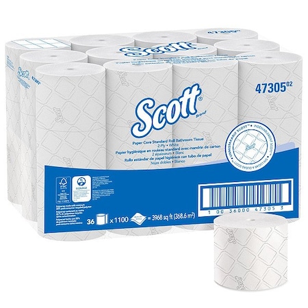 Scott Pro Paper Core High-Capacity Standard Roll Toilet Paper, 2-Ply, White, 1,100 Sheets/Roll, 36PK 47305