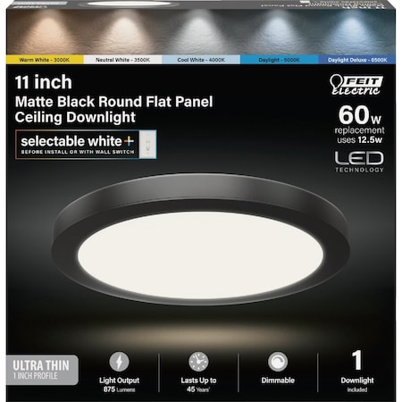 Feit Electric Edge-Lit 11'' Matte Black Round 6-Way LED Flush Mount Light 74210/6WY/BK
