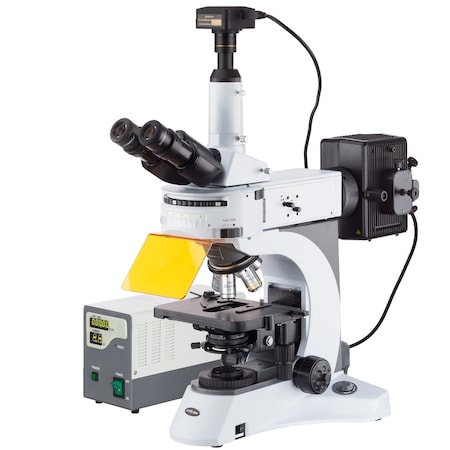 Amscope FM820 Upright Fluorescence Trinocular Compound Microscope 40X-1000X w/Rotating Multi-filter Turret FM820T-10M3