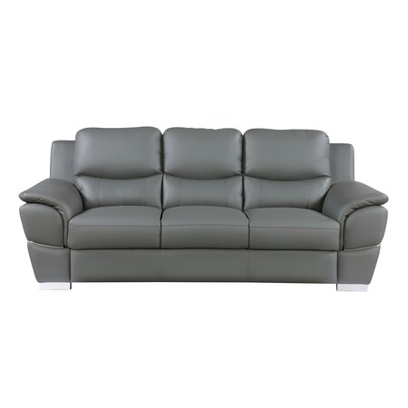 Homeroots 85" Gray Leather Sofa With Silver Legs 329483