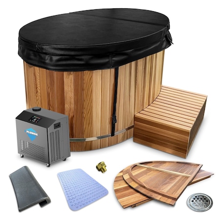 Kplunge 62in 2-Person 0-Jet Cedar Cold PlungeIce Bath Tub/Hot Tub 1 HP Powerful Chiller and Heater, Natural CP-C6242CDR1HP