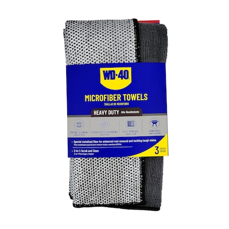 Wd-40 Heavy Duty Metalized Microfiber Towel - Gray Color, 3PK L40202