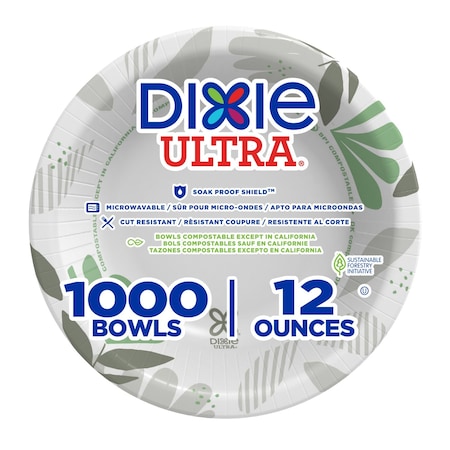 Dixie Disposable Bowl, Round, 12 fl. oz., Paper, Water, Pathways, PK1000 SX12PATH