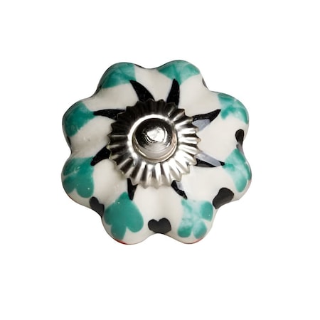 Homeroots Set of Twelve Green Silver And White Geometric Ceramic Drawer Pull Knobs, 12PK 321702
