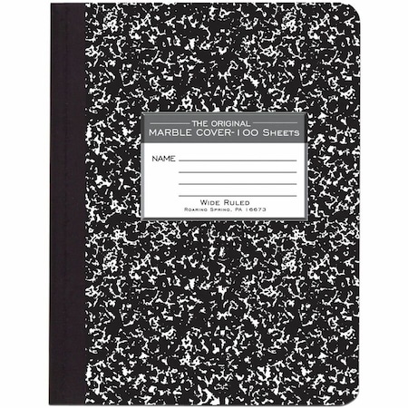 Roaring Spring Wide Ruled Hard Cover Composition Book, 975 x 75 100 Sheets, Black Marble Cover, Black ROA77230